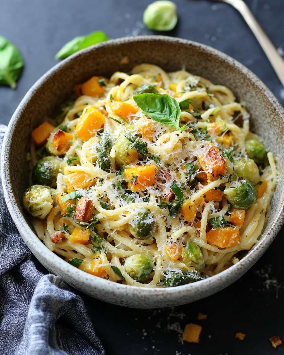 Creamy Brussels Sprouts and Butternut Squash Pasta
