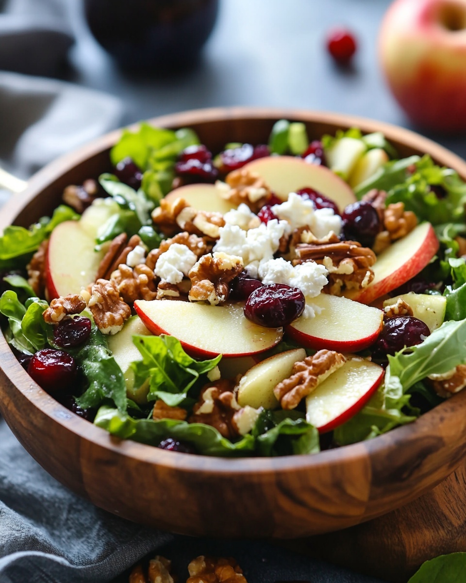 Healthy Apple Cranberry Walnut Salad with Goat Cheese & Vinaigrette