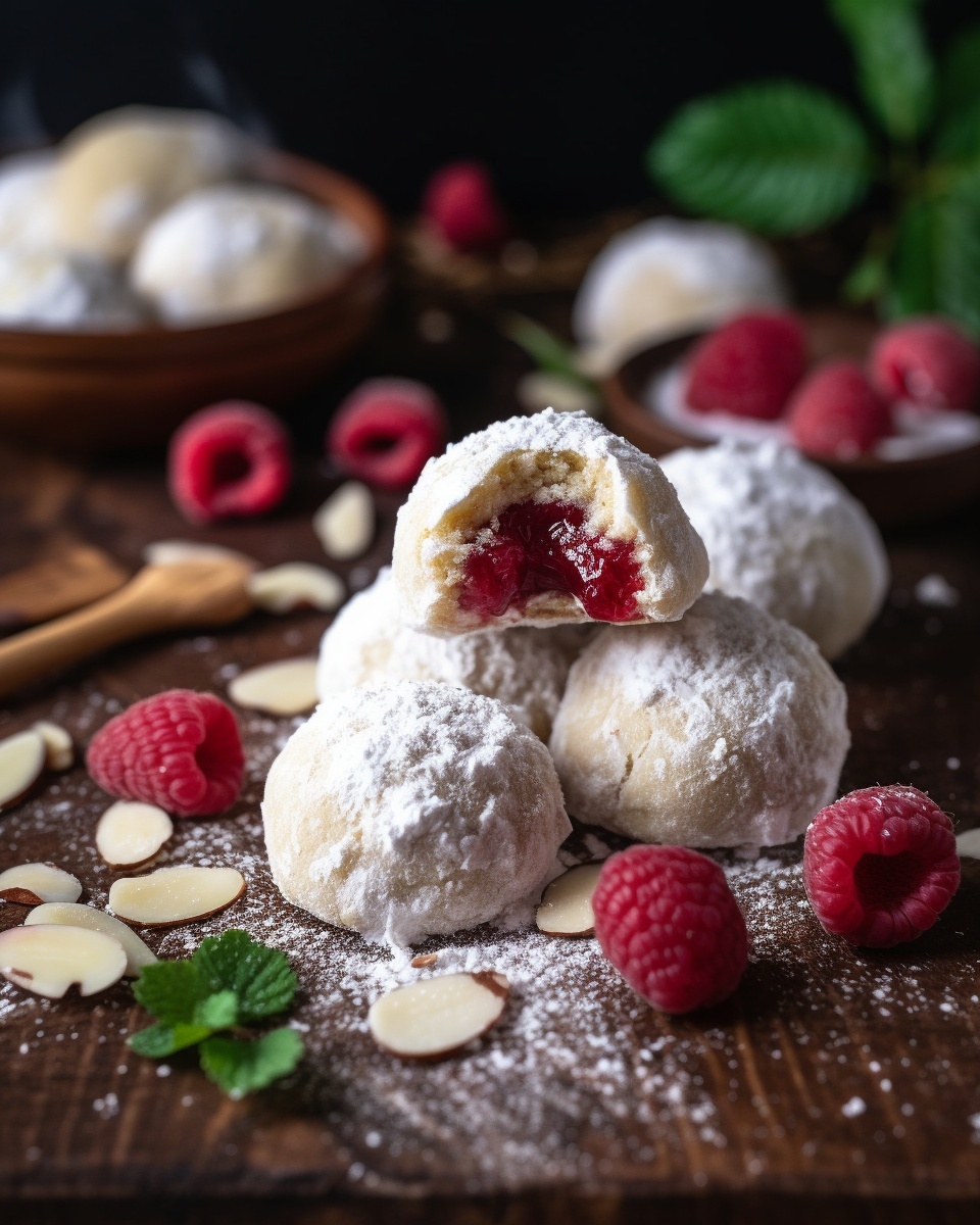 Raspberry Almond Snowball Cookies | Festive Christmas Dessert